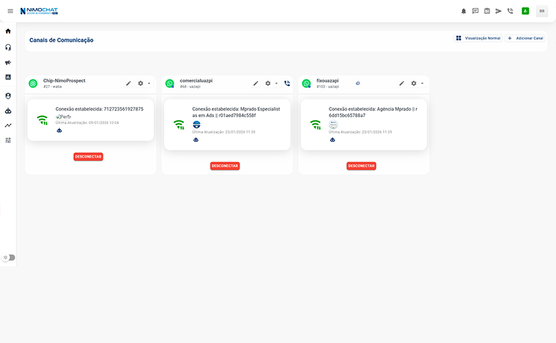 Canais de Comunicação - Plataforma para WhatsApp com Múltiplos Atendentes - NimoChat